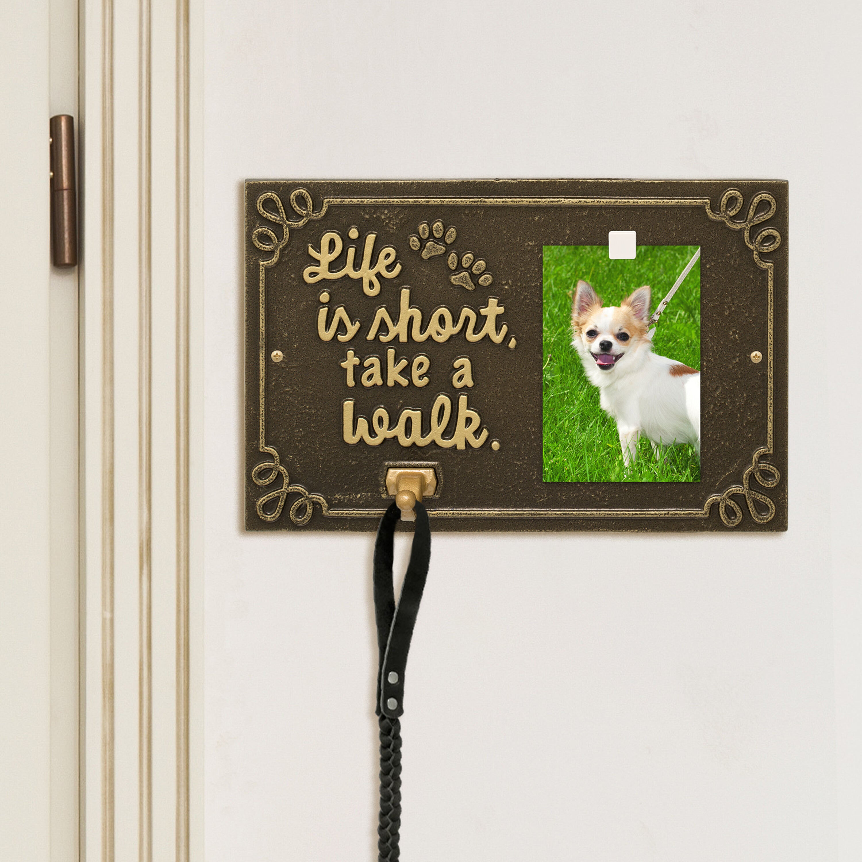 Life is Short Take a Walk Wall Plaque with Photo Clip and Leash Hook