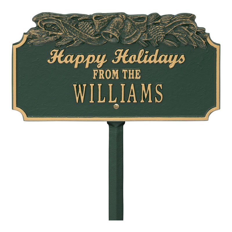 “Happy Holidays” Bells Personalized Lawn Plaque