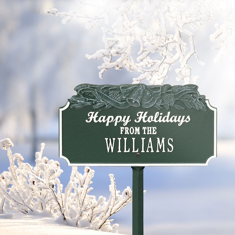 “Happy Holidays” Bells Personalized Lawn Plaque