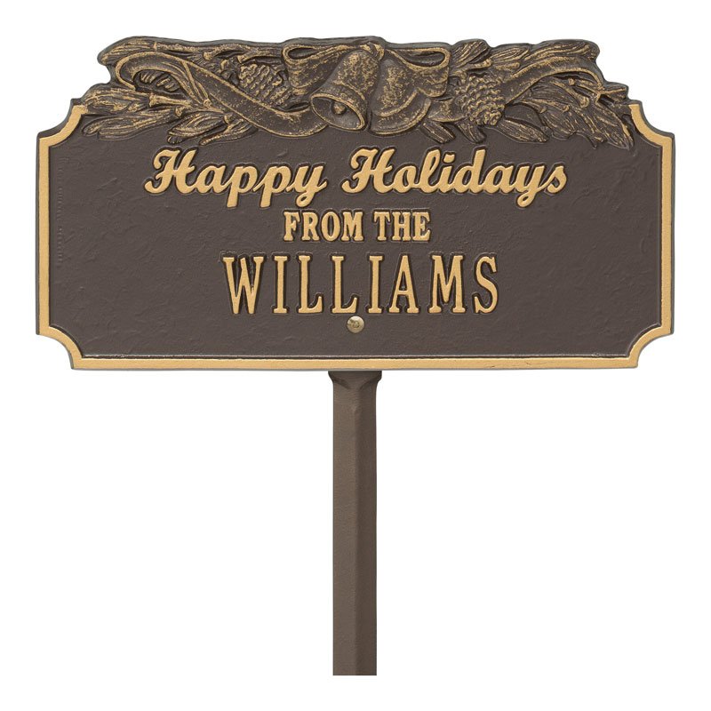 “Happy Holidays” Bells Personalized Lawn Plaque
