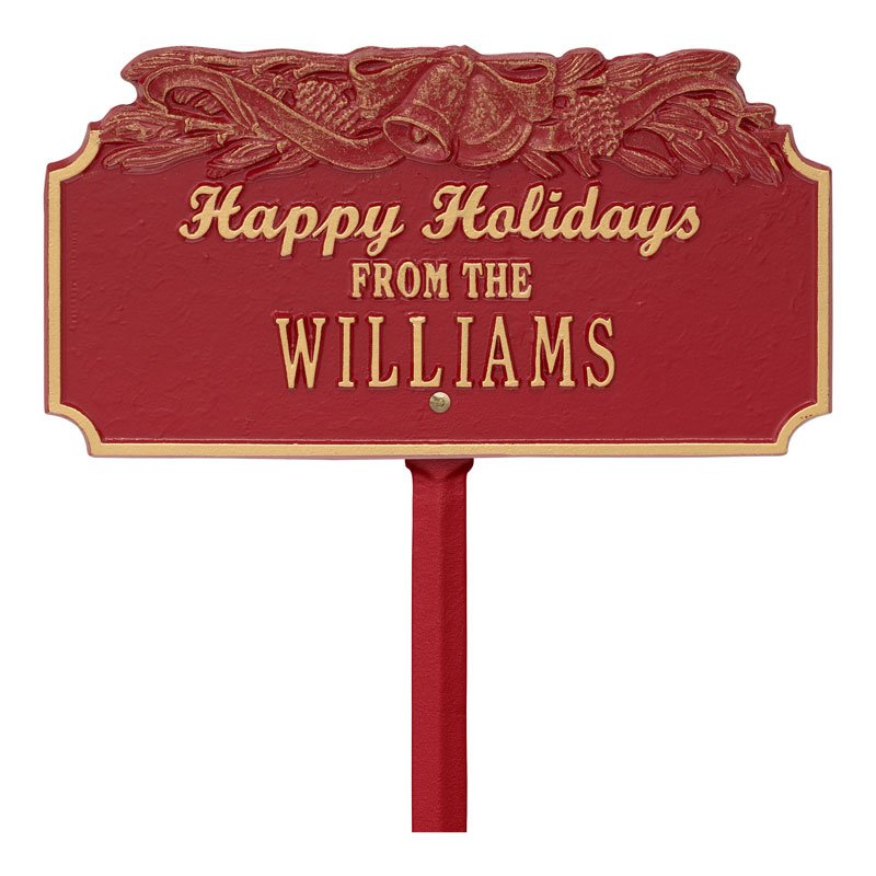 “Happy Holidays” Bells Personalized Lawn Plaque