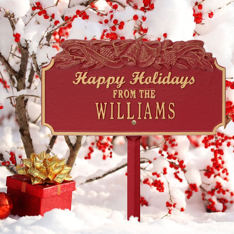 “Happy Holidays” Bells Personalized Lawn Plaque