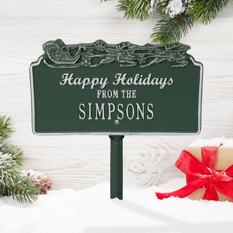“Happy Holidays” Sleigh Personalized Lawn Plaque
