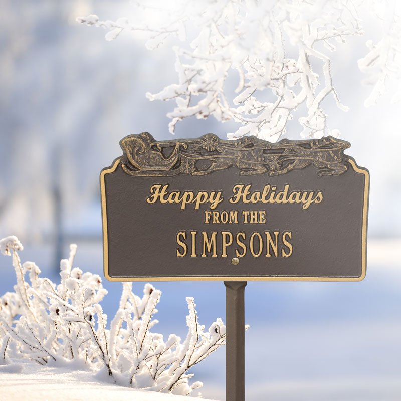 “Happy Holidays” Sleigh Personalized Lawn Plaque