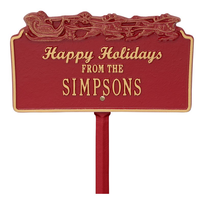“Happy Holidays” Sleigh Personalized Lawn Plaque