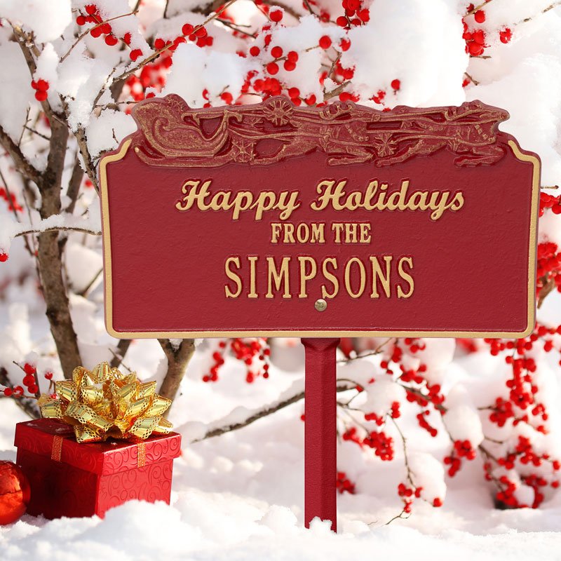“Happy Holidays” Sleigh Personalized Lawn Plaque