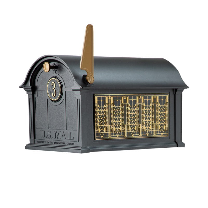 Balmoral Mailbox Frank Lloyd Wright Tree of Life Package #1 (Balmoral Mailbox, Personalized Door Medallion, Non-Personalized Tree of Life Sides)