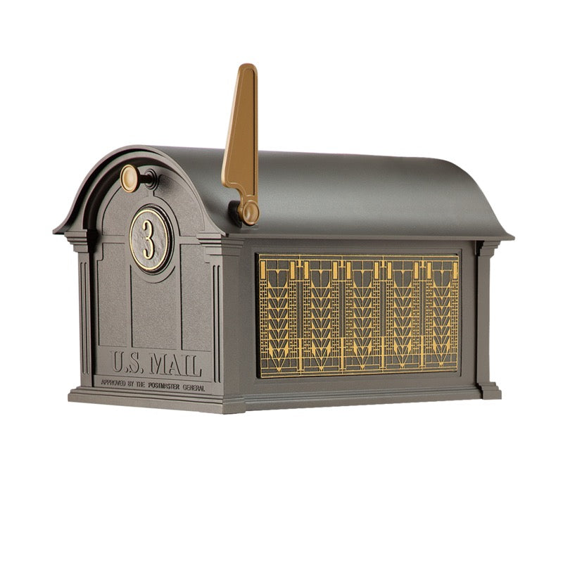 Balmoral Mailbox Frank Lloyd Wright Tree of Life Package #1 (Balmoral Mailbox, Personalized Door Medallion, Non-Personalized Tree of Life Sides)