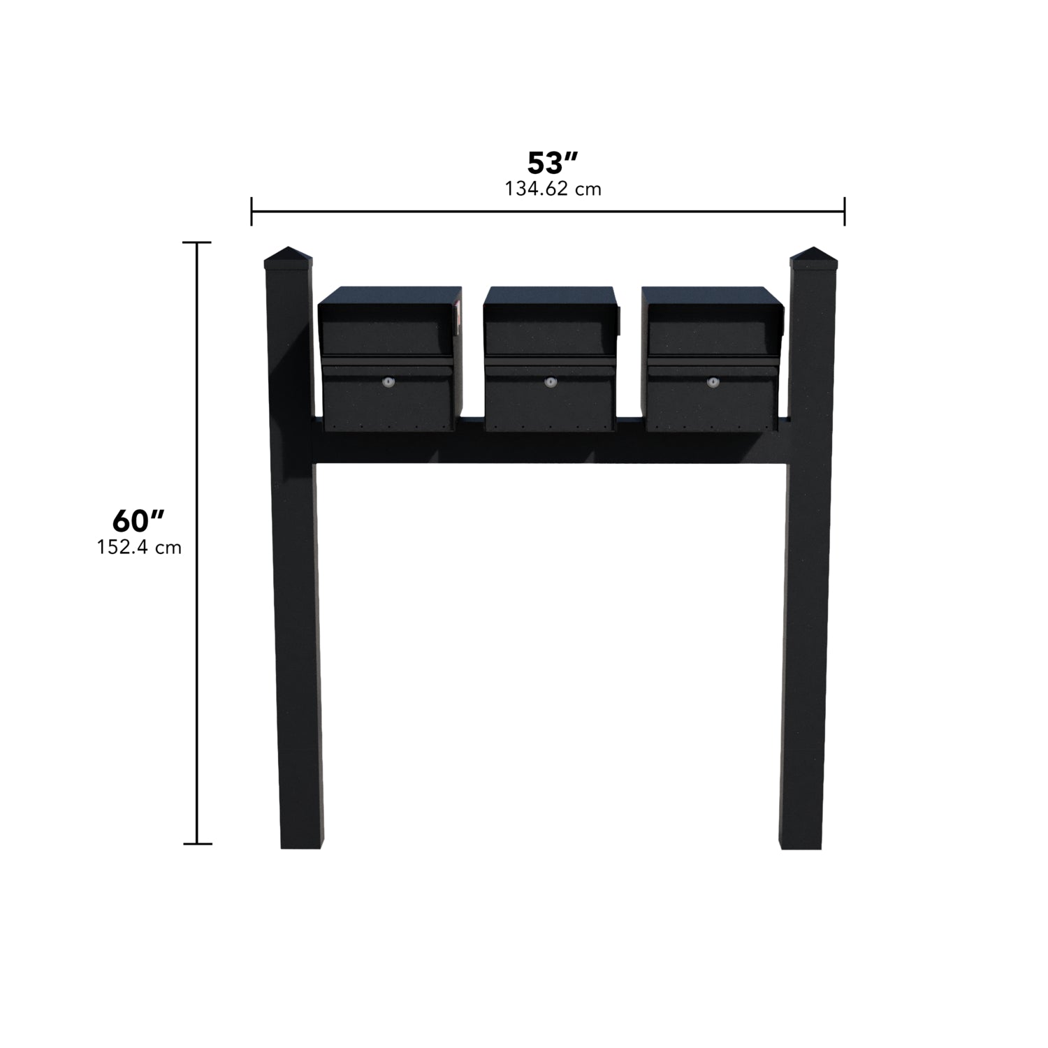 Triple Mount MailVault Mailbox Rack /w/ Pyramid Caps (3 Mailboxes, Tri-Mount Rack /w/ MV Hardware)