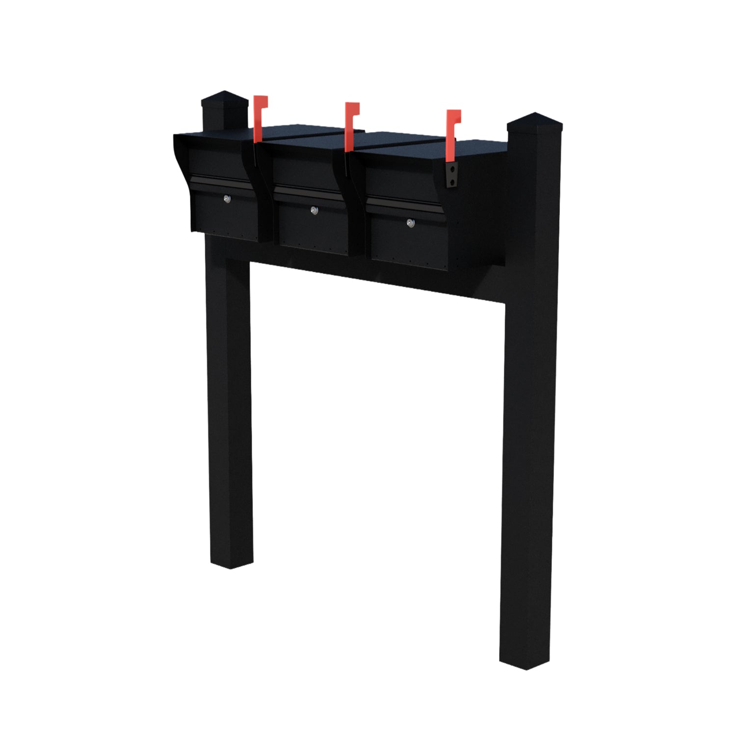 Triple Mount MailVault Mailbox Rack /w/ Pyramid Caps (3 Mailboxes, Tri-Mount Rack /w/ MV Hardware)