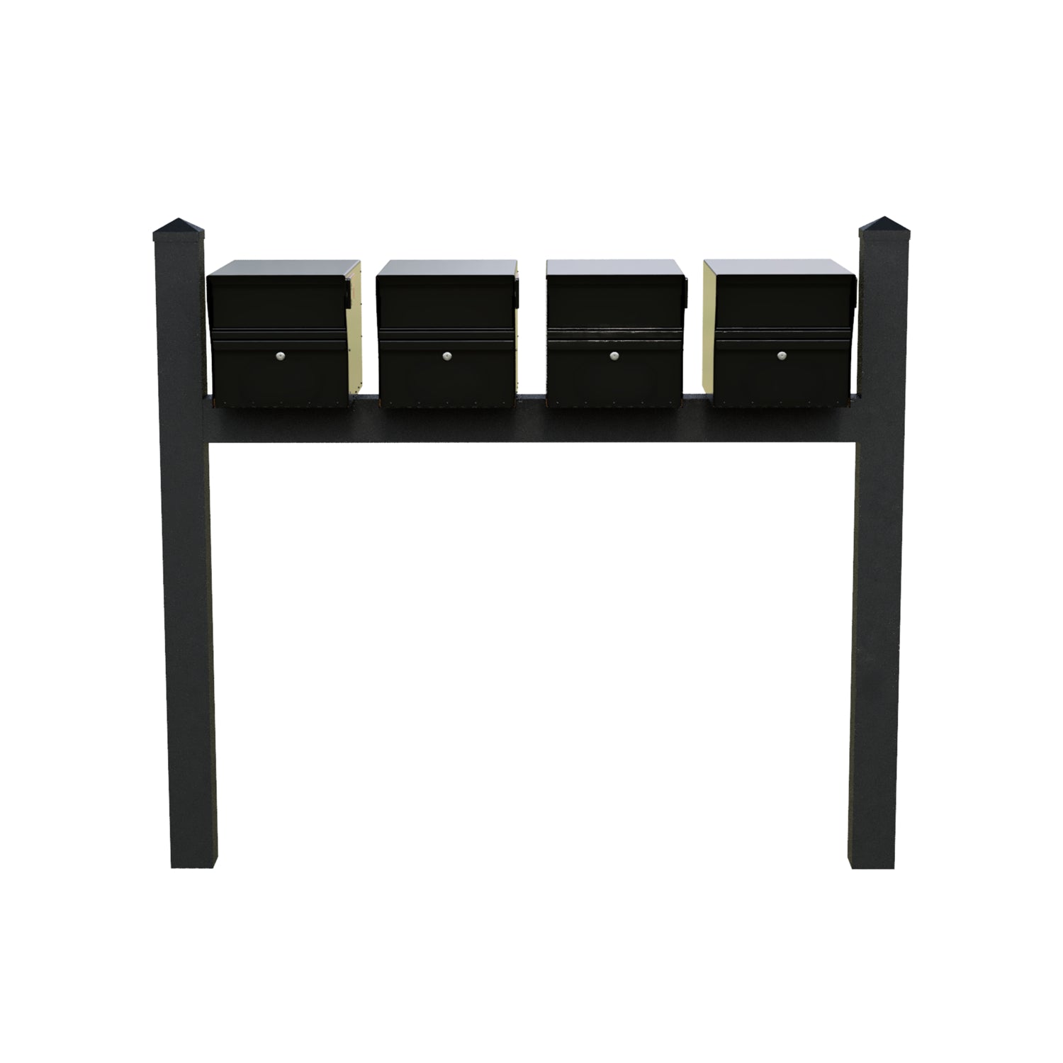 Quad Mount MailVault Mailbox Rack /w/ Pyramid Caps (4 Mailboxes, Quad Mount Rack /w/ MV Hardware)
