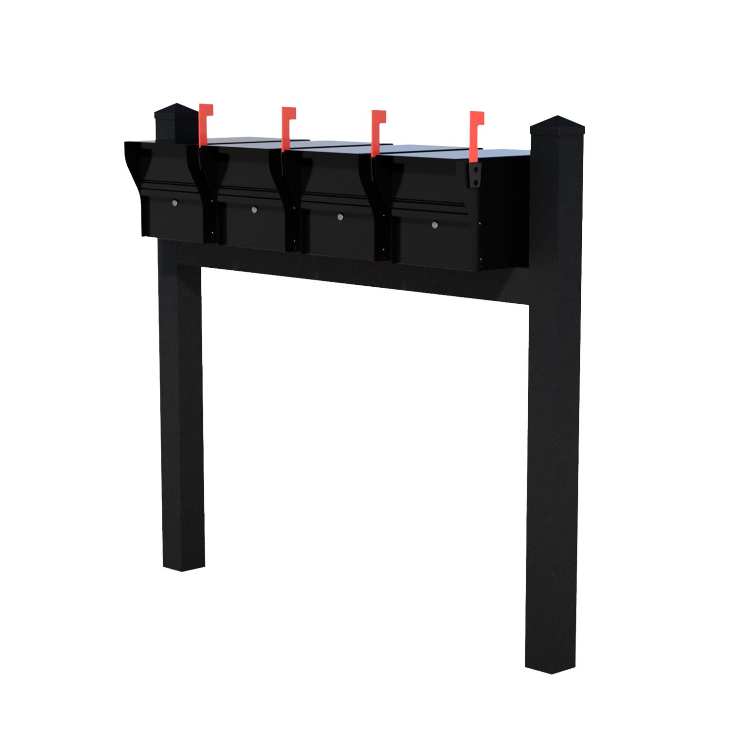 Quad Mount MailVault Mailbox Rack /w/ Pyramid Caps (4 Mailboxes, Quad Mount Rack /w/ MV Hardware)