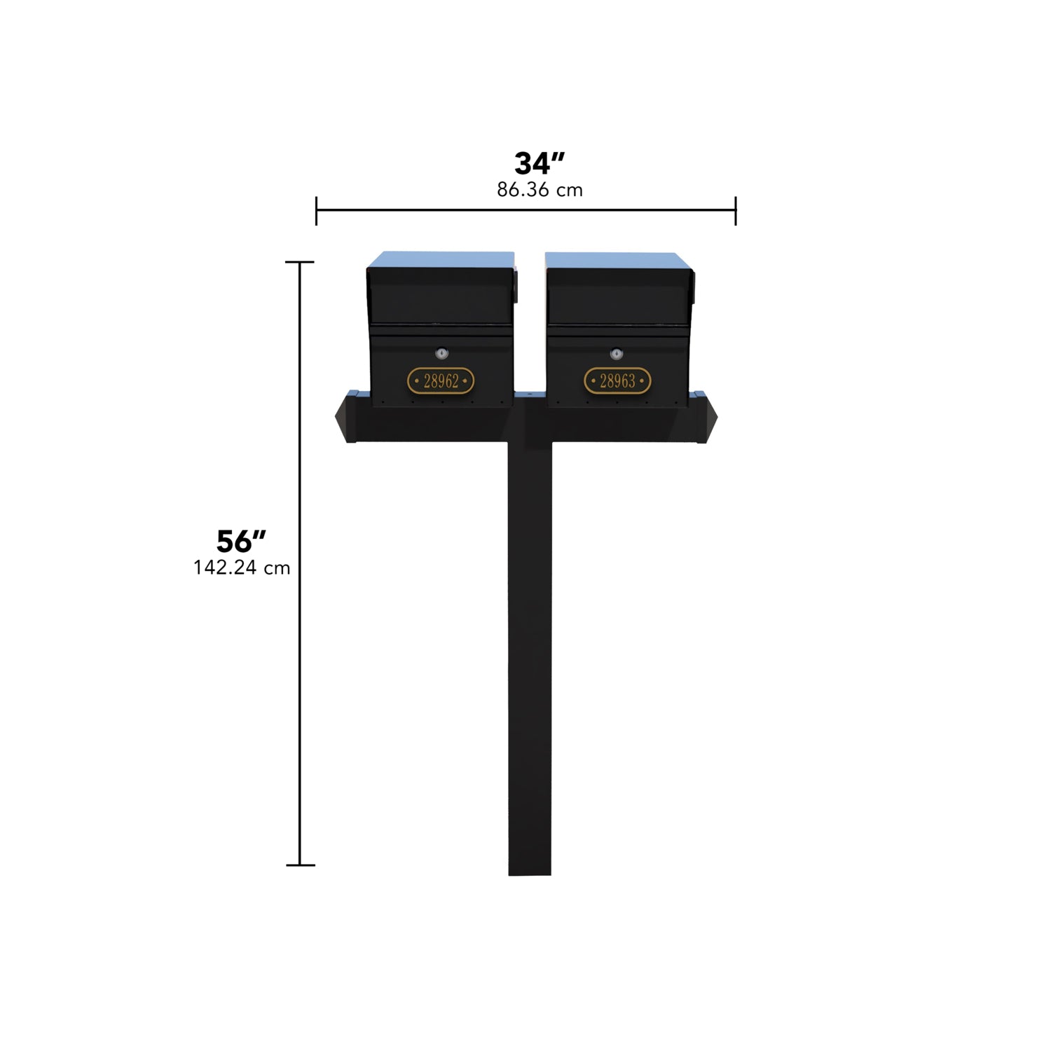 Duo Mount MailVault Mailbox /w/ Pyramid Caps & Personalized Door Plaques (2 Mailboxes, Alt Duo Mount Post /w/ MV Hardware, 2 Door Plaques)