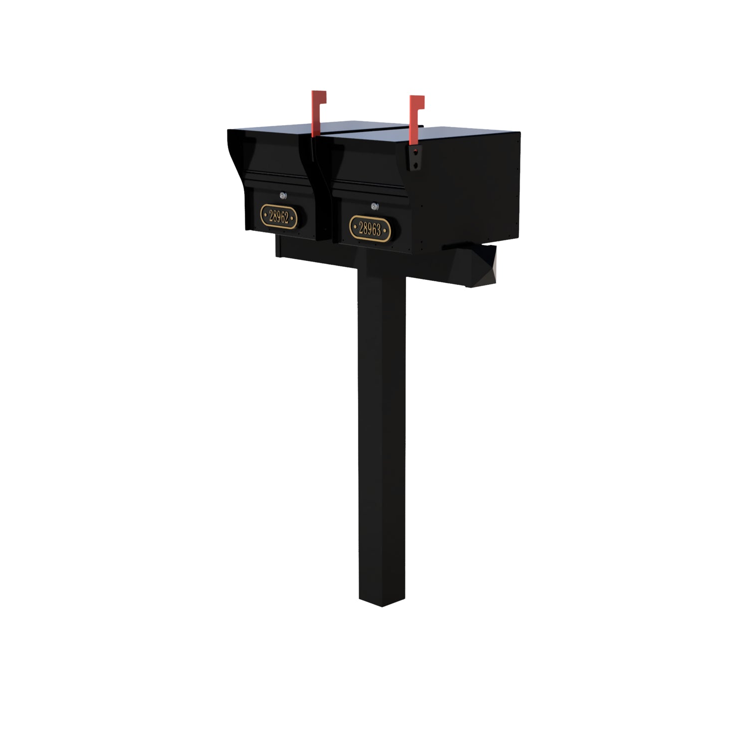Duo Mount MailVault Mailbox /w/ Pyramid Caps & Personalized Door Plaques (2 Mailboxes, Alt Duo Mount Post /w/ MV Hardware, 2 Door Plaques)