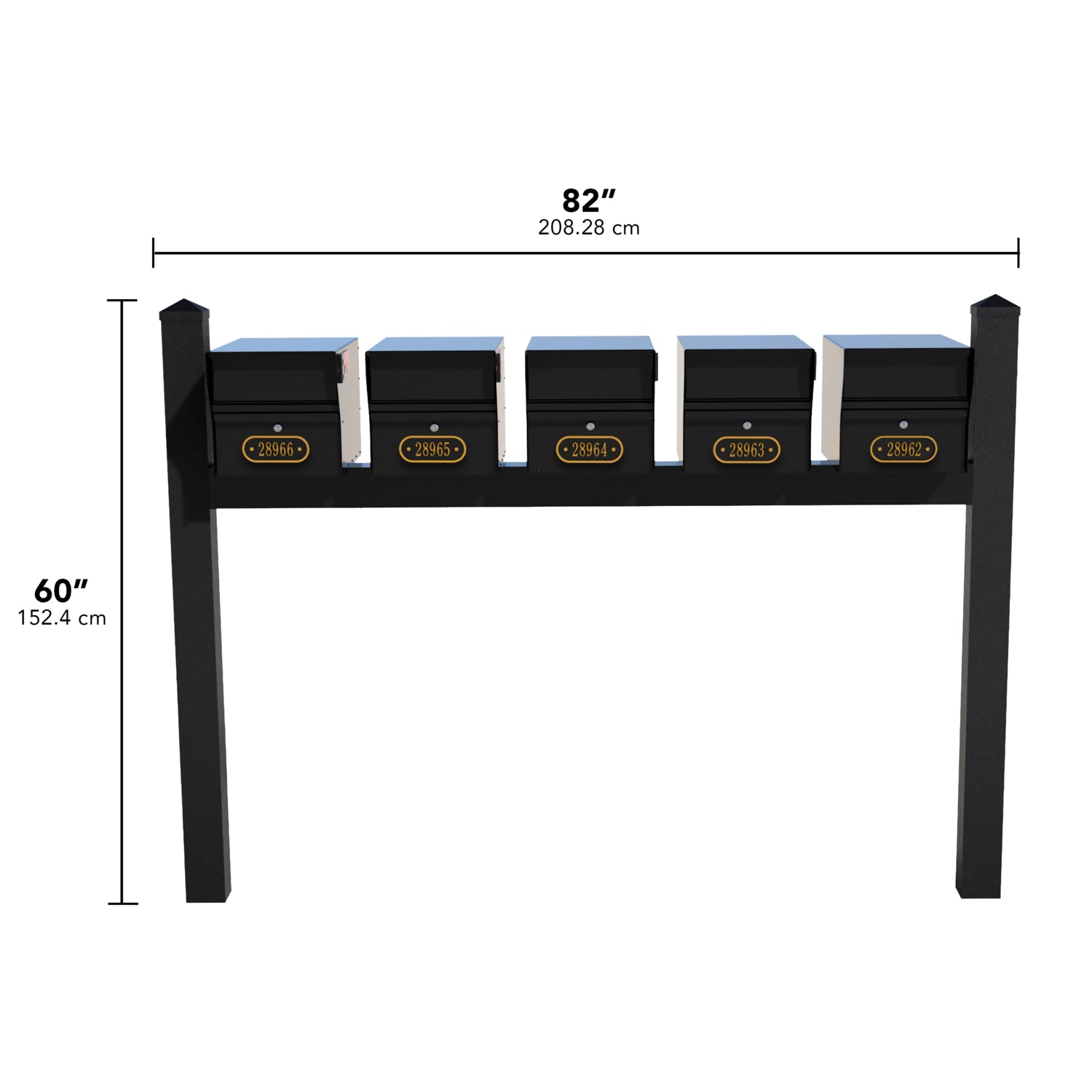 Quint Mount MailVault Mailbox Rack /w/ Pyramid Caps & Personalized Door Plaques (5 Mailboxes, Quint Mount Rack /w/ MV Hardware, 5 Door Plaques)