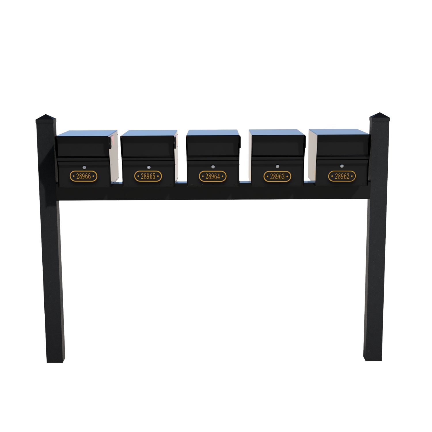 Quint Mount MailVault Mailbox Rack /w/ Pyramid Caps & Personalized Door Plaques (5 Mailboxes, Quint Mount Rack /w/ MV Hardware, 5 Door Plaques)