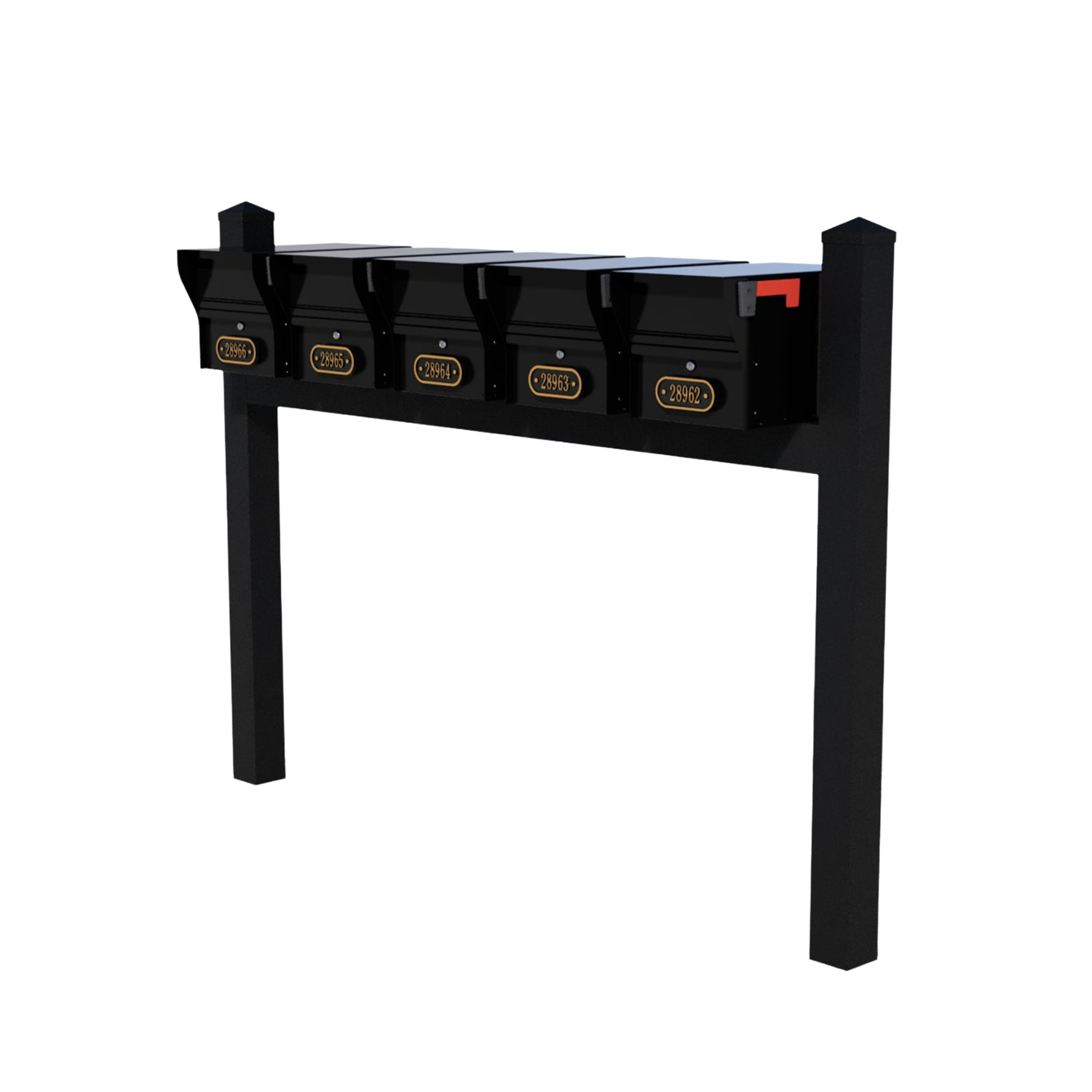 Quint Mount MailVault Mailbox Rack /w/ Pyramid Caps & Personalized Door Plaques (5 Mailboxes, Quint Mount Rack /w/ MV Hardware, 5 Door Plaques)