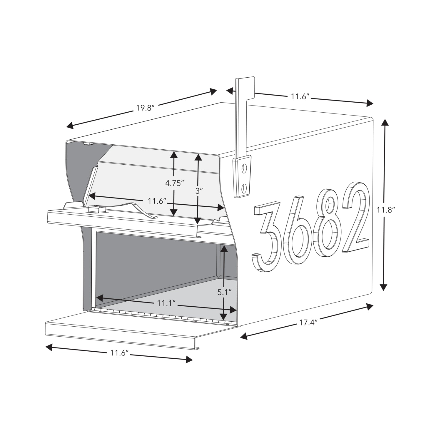 MailVault Mailbox - Standard Post & Stand-Off Numbers