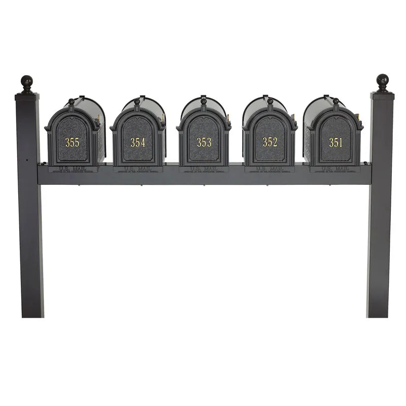 Balmoral Quint Mount Mailbox /w/ Ball Finials & Personalized Door Medallion (5 Mailboxes, Quint Mount Rack, 5 Medallions)