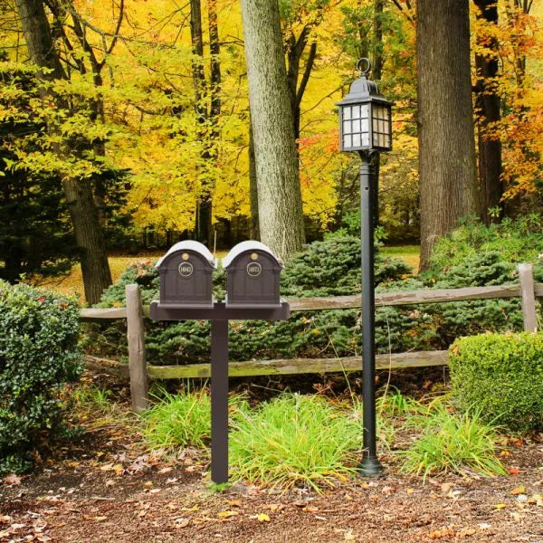Balmoral Duo Mount Mailbox /w/ Personalized Door Medallion (2 Mailboxes, Duo Mount Post, 2 Door Medallions)