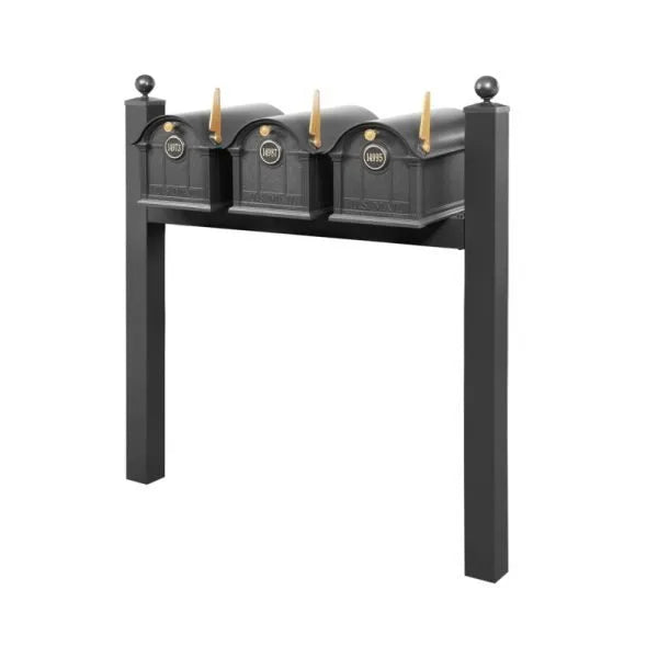 Balmoral Triple Mount Mailbox /w/ Ball Finials & Personalized Door Medallion (3 Mailboxes, Tri-Mount Rack, 3 Medallions)