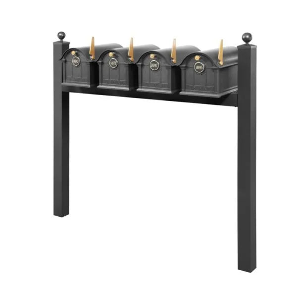 Balmoral Quad Mount Mailbox /w/ Ball Finials & Personalized Door Medallion (4 Mailboxes, Quad Mount Rack, 4 Medallions)