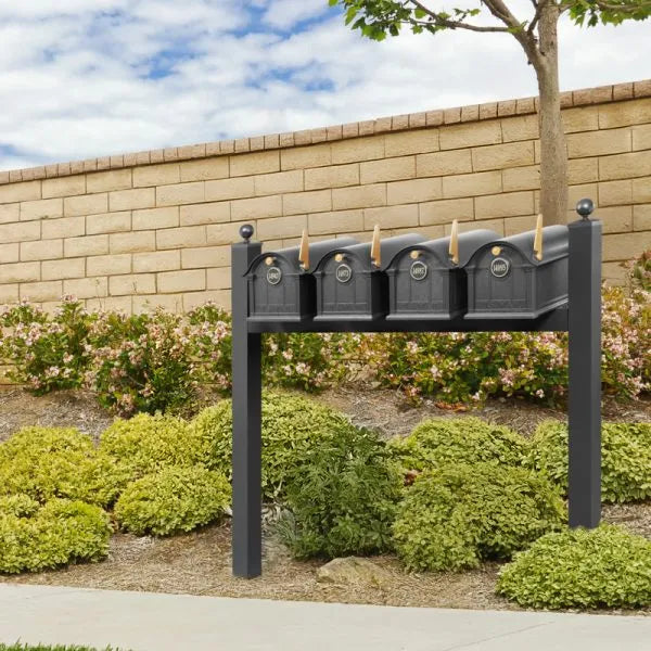 Balmoral Quad Mount Mailbox /w/ Ball Finials & Personalized Door Medallion (4 Mailboxes, Quad Mount Rack, 4 Medallions)