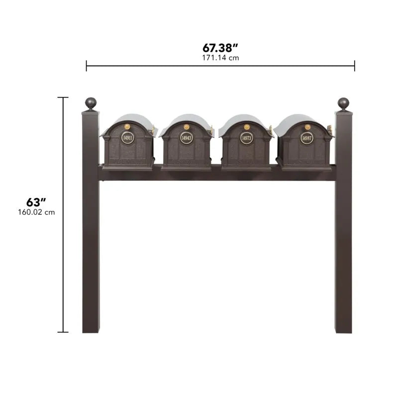 Balmoral Quad Mount Mailbox /w/ Ball Finials & Personalized Door Medallion (4 Mailboxes, Quad Mount Rack, 4 Medallions)