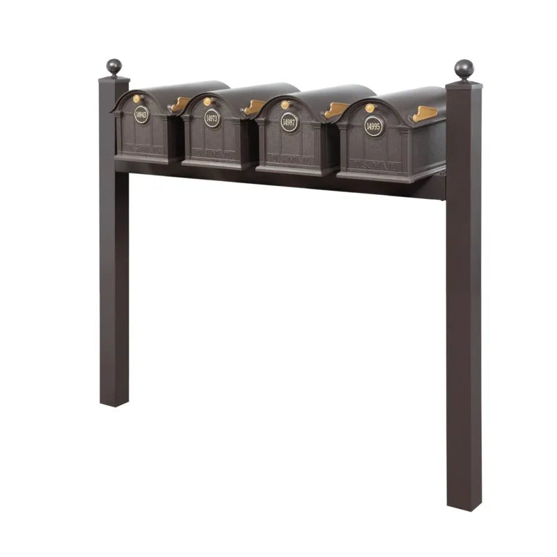 Balmoral Quad Mount Mailbox /w/ Ball Finials & Personalized Door Medallion (4 Mailboxes, Quad Mount Rack, 4 Medallions)