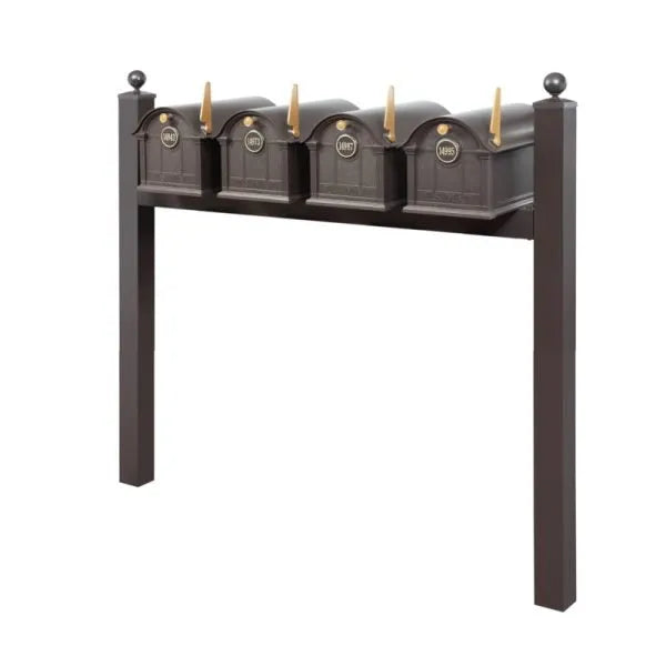 Balmoral Quad Mount Mailbox /w/ Ball Finials & Personalized Door Medallion (4 Mailboxes, Quad Mount Rack, 4 Medallions)