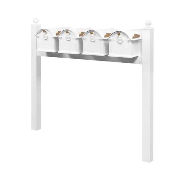 Balmoral Quad Mount Mailbox /w/ Ball Finials & Personalized Door Medallion (4 Mailboxes, Quad Mount Rack, 4 Medallions)