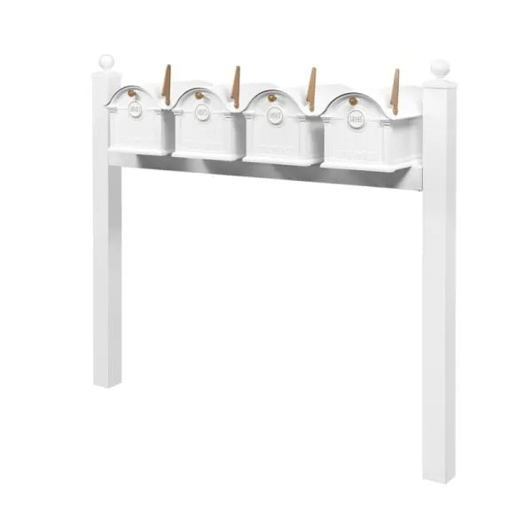 Balmoral Quad Mount Mailbox /w/ Ball Finials & Personalized Door Medallion (4 Mailboxes, Quad Mount Rack, 4 Medallions)