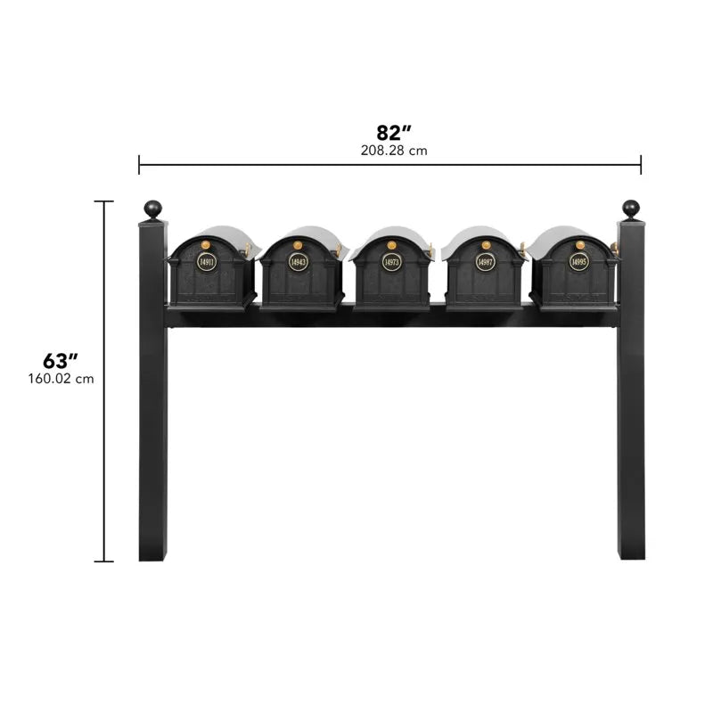 Balmoral Quint Mount Mailbox /w/ Ball Finials & Personalized Door Medallion (5 Mailboxes, Quint Mount Rack, 5 Medallions)