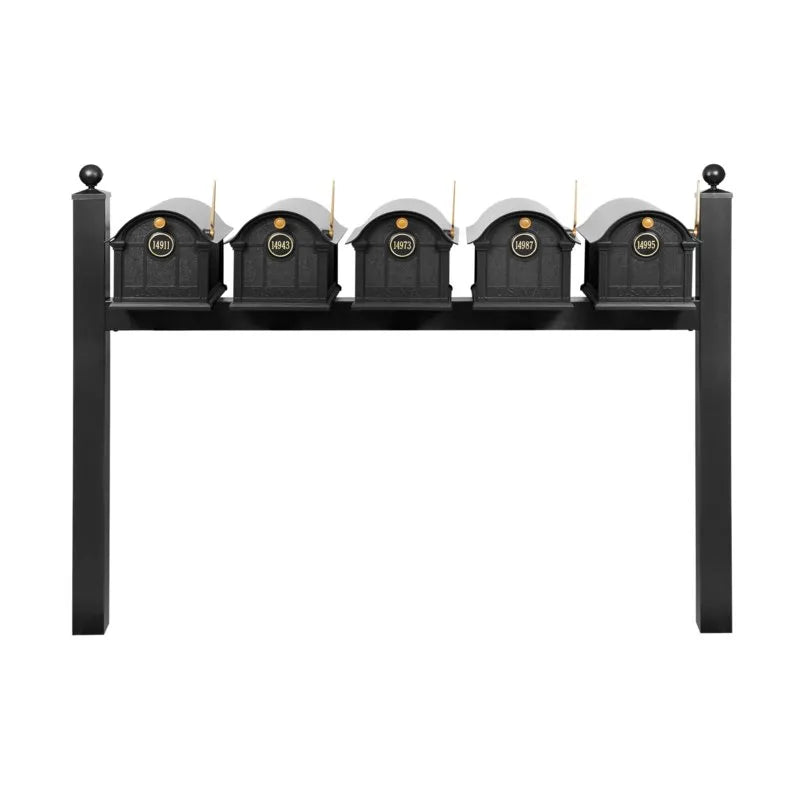 Balmoral Quint Mount Mailbox /w/ Ball Finials & Personalized Door Medallion (5 Mailboxes, Quint Mount Rack, 5 Medallions)