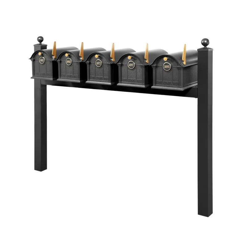 Balmoral Quint Mount Mailbox /w/ Ball Finials & Personalized Door Medallion (5 Mailboxes, Quint Mount Rack, 5 Medallions)