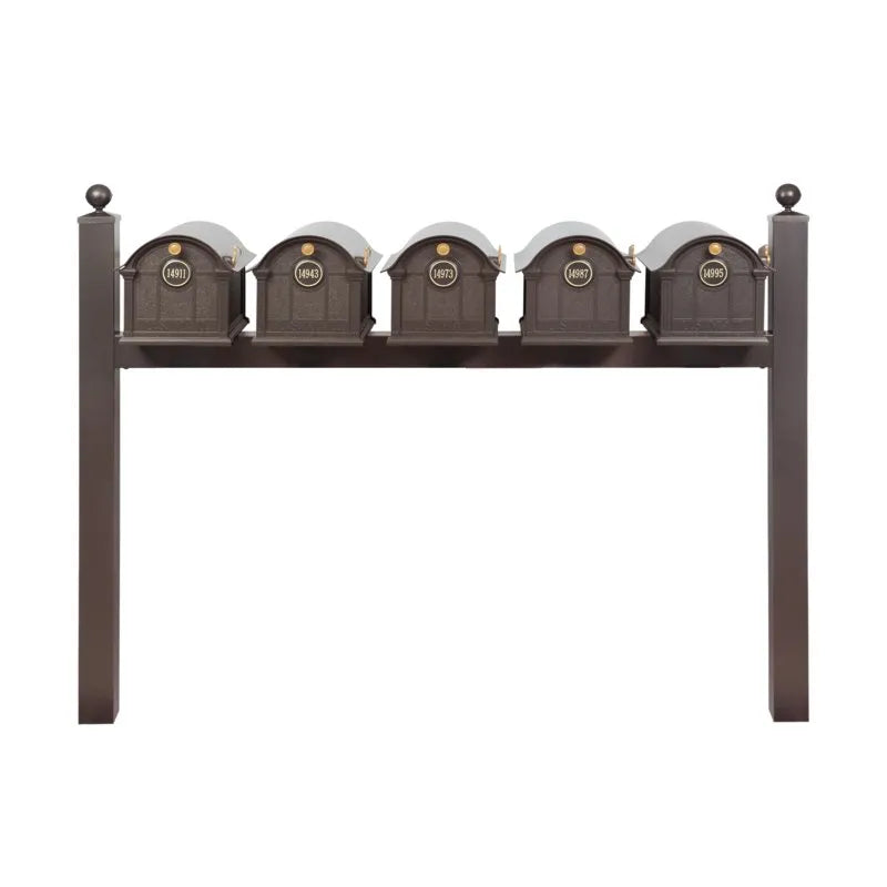Balmoral Quint Mount Mailbox /w/ Ball Finials & Personalized Door Medallion (5 Mailboxes, Quint Mount Rack, 5 Medallions)