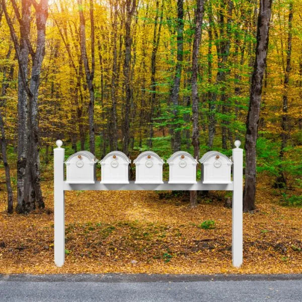 Balmoral Quint Mount Mailbox /w/ Ball Finials & Personalized Door Medallion (5 Mailboxes, Quint Mount Rack, 5 Medallions)