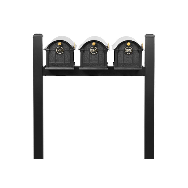 Balmoral Triple Mount Mailbox /w/ Pyramid Caps, Personalized Door Medallion (3 Mailboxes, Tri-Mount Rack, 3 Medallions)