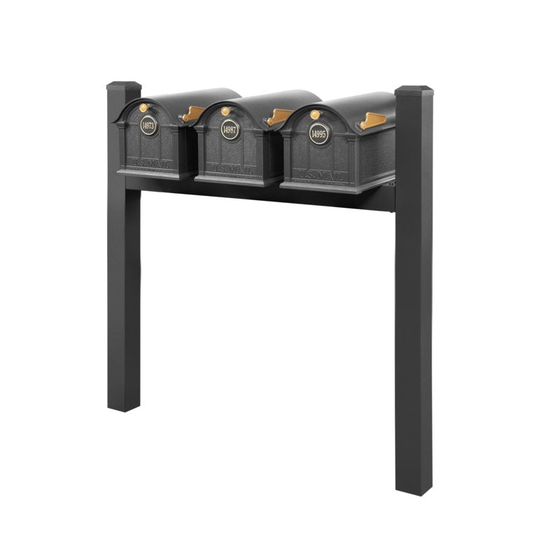 Balmoral Triple Mount Mailbox /w/ Pyramid Caps, Personalized Door Medallion (3 Mailboxes, Tri-Mount Rack, 3 Medallions)