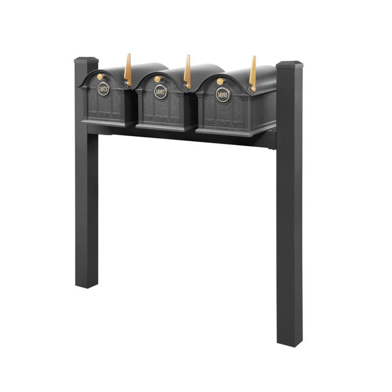 Balmoral Triple Mount Mailbox /w/ Pyramid Caps, Personalized Door Medallion (3 Mailboxes, Tri-Mount Rack, 3 Medallions)