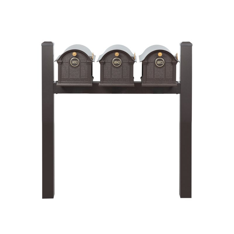 Balmoral Triple Mount Mailbox /w/ Pyramid Caps, Personalized Door Medallion (3 Mailboxes, Tri-Mount Rack, 3 Medallions)