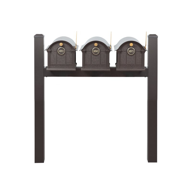 Balmoral Triple Mount Mailbox /w/ Pyramid Caps, Personalized Door Medallion (3 Mailboxes, Tri-Mount Rack, 3 Medallions)