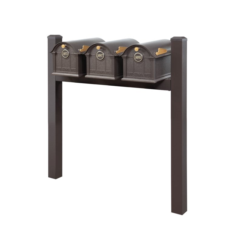 Balmoral Triple Mount Mailbox /w/ Pyramid Caps, Personalized Door Medallion (3 Mailboxes, Tri-Mount Rack, 3 Medallions)