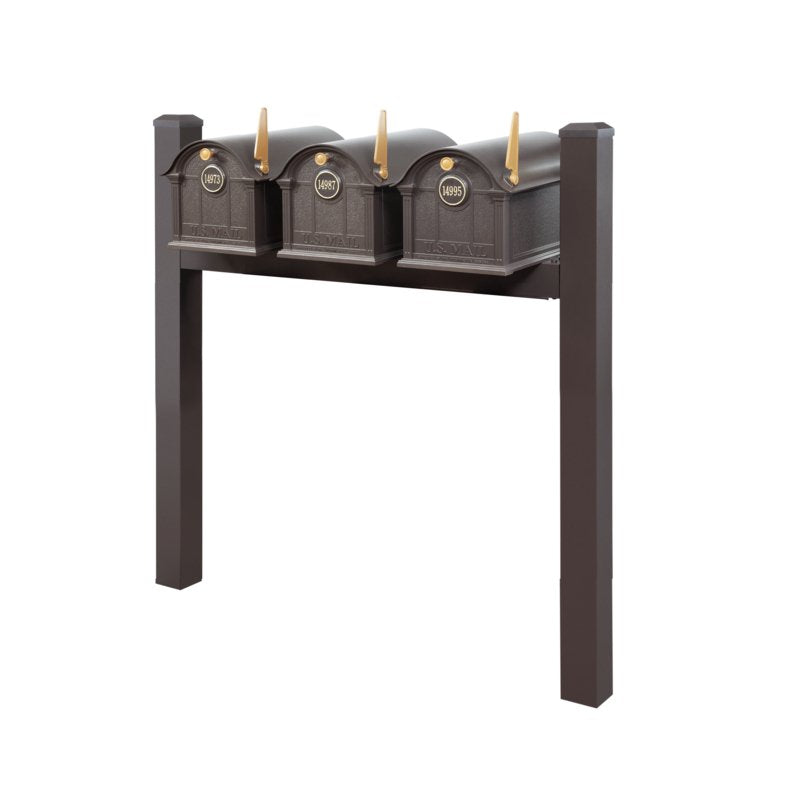 Balmoral Triple Mount Mailbox /w/ Pyramid Caps, Personalized Door Medallion (3 Mailboxes, Tri-Mount Rack, 3 Medallions)