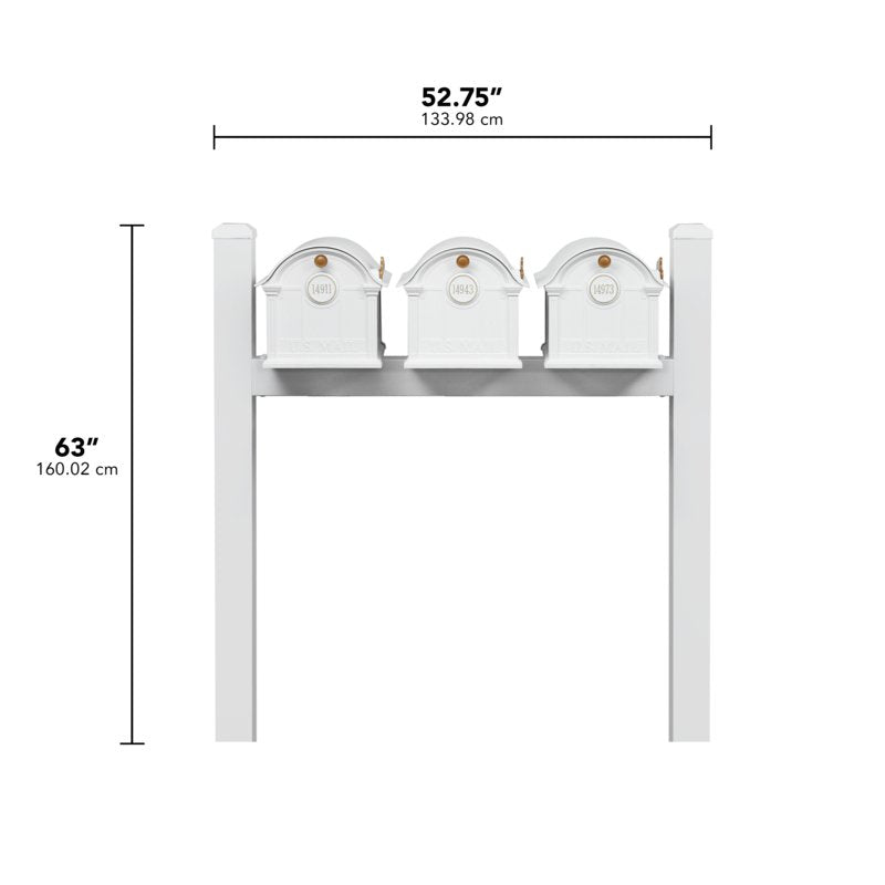 Balmoral Triple Mount Mailbox /w/ Pyramid Caps, Personalized Door Medallion (3 Mailboxes, Tri-Mount Rack, 3 Medallions)