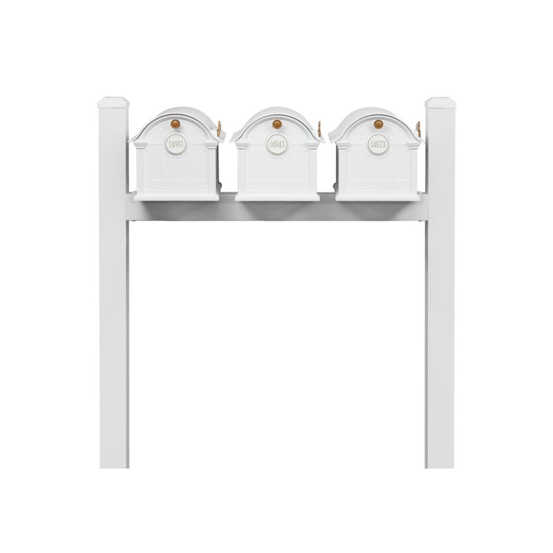 Balmoral Triple Mount Mailbox /w/ Pyramid Caps, Personalized Door Medallion (3 Mailboxes, Tri-Mount Rack, 3 Medallions)