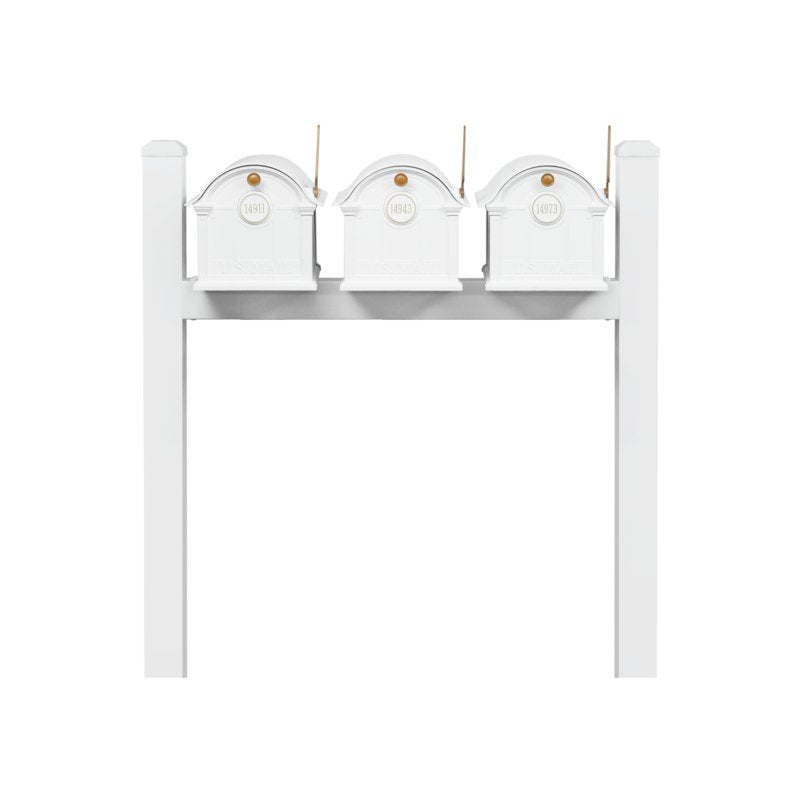 Balmoral Triple Mount Mailbox /w/ Pyramid Caps, Personalized Door Medallion (3 Mailboxes, Tri-Mount Rack, 3 Medallions)