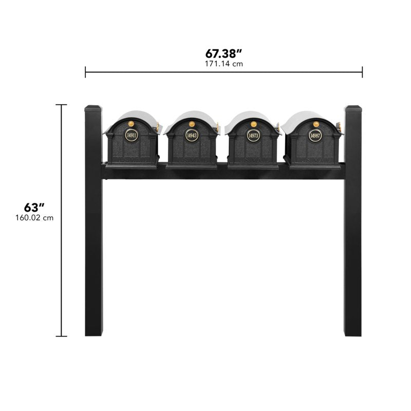 Balmoral Quad Mount Mailbox /w/ Pyramid Caps & Personalized Door Medallion (4 Mailboxes, Quad Mount Rack, 4 Medallions)