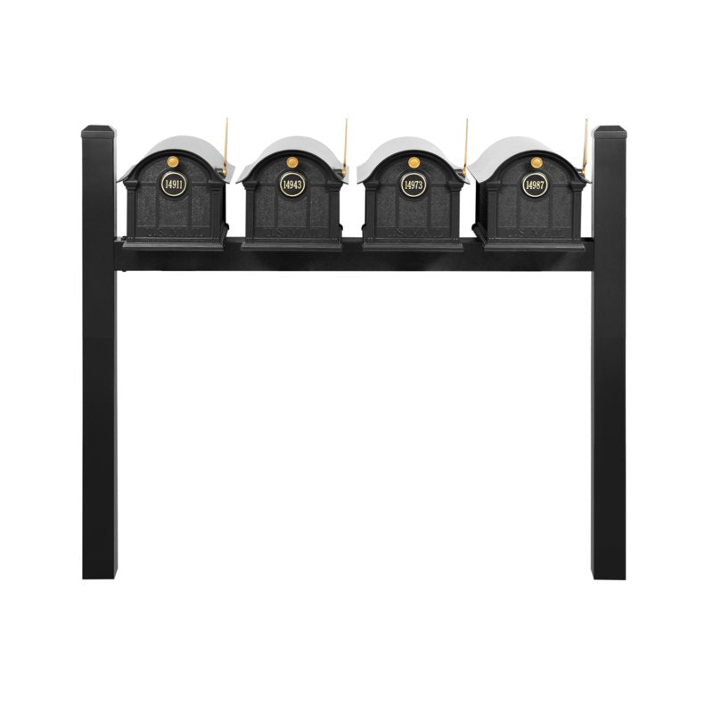 Balmoral Quad Mount Mailbox /w/ Pyramid Caps & Personalized Door Medallion (4 Mailboxes, Quad Mount Rack, 4 Medallions)