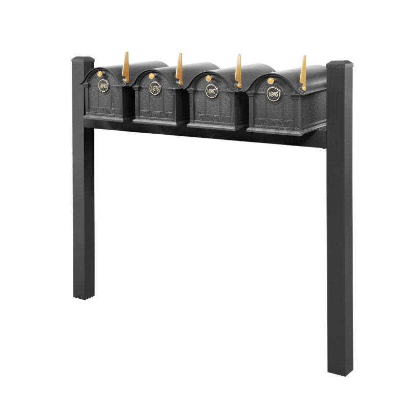 Balmoral Quad Mount Mailbox /w/ Pyramid Caps & Personalized Door Medallion (4 Mailboxes, Quad Mount Rack, 4 Medallions)